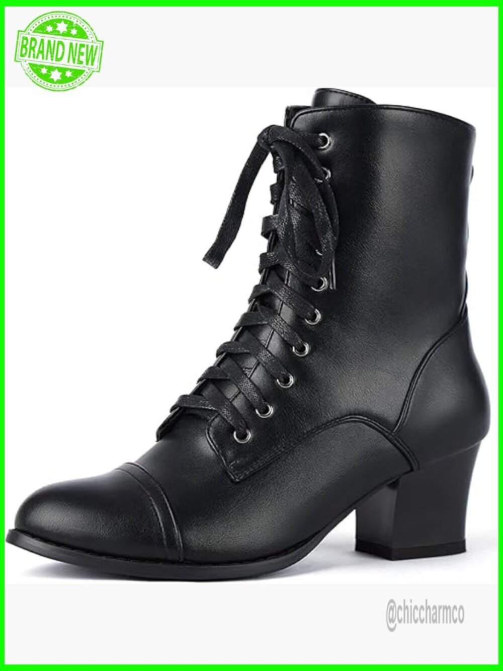 Victorian Ankle Boots Chunky Block Heel Side Zip Lace Up Booties